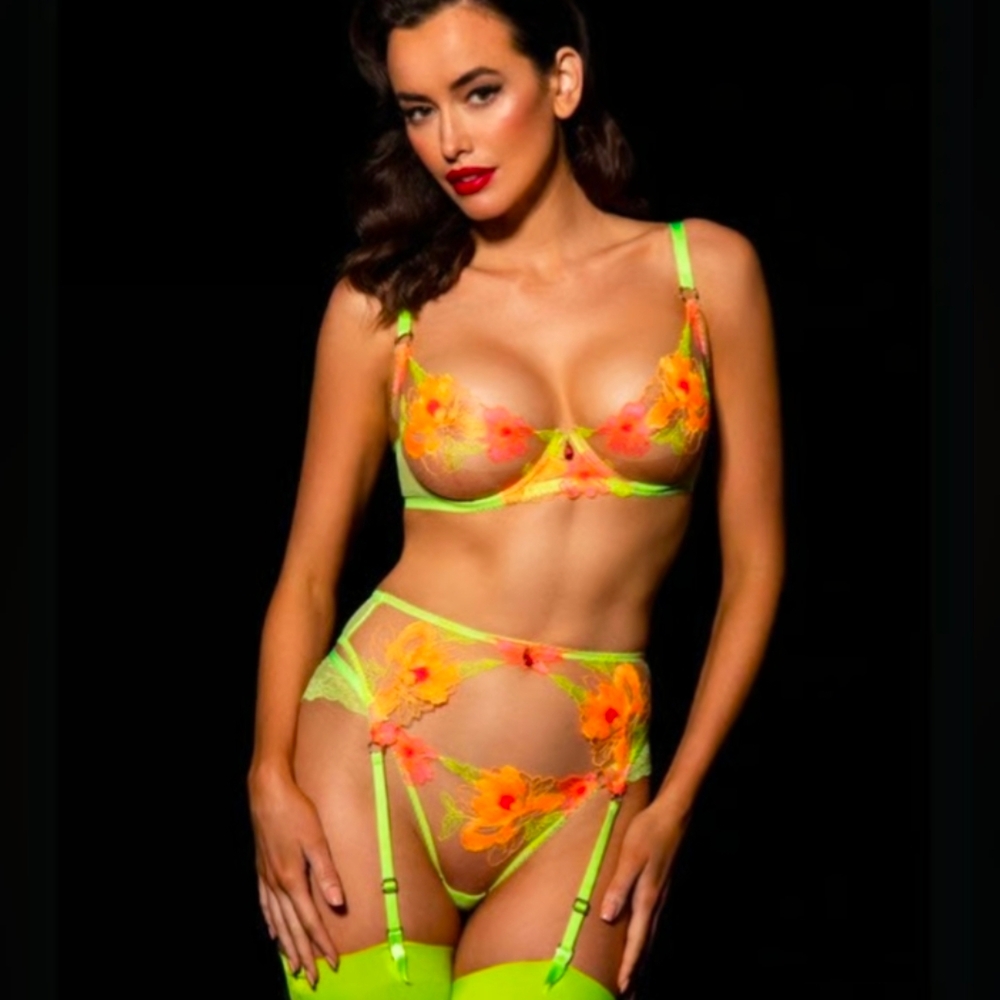 Honey Birdette Christine Floral Neon Lingerie Set